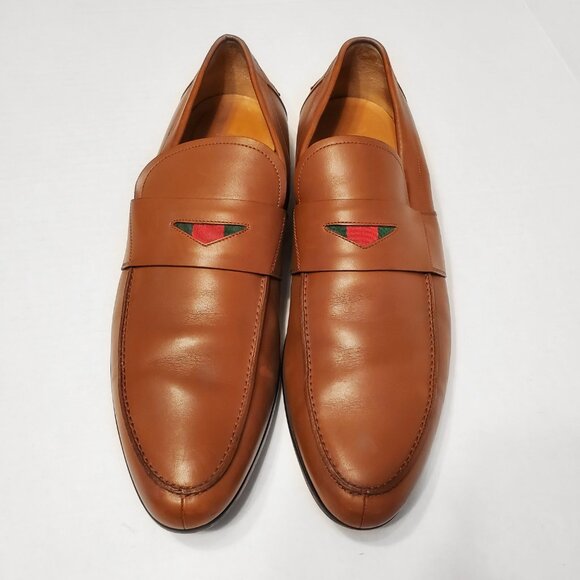 Gucci Leather Web Accent Penny Loafers - Picture 2 of 16